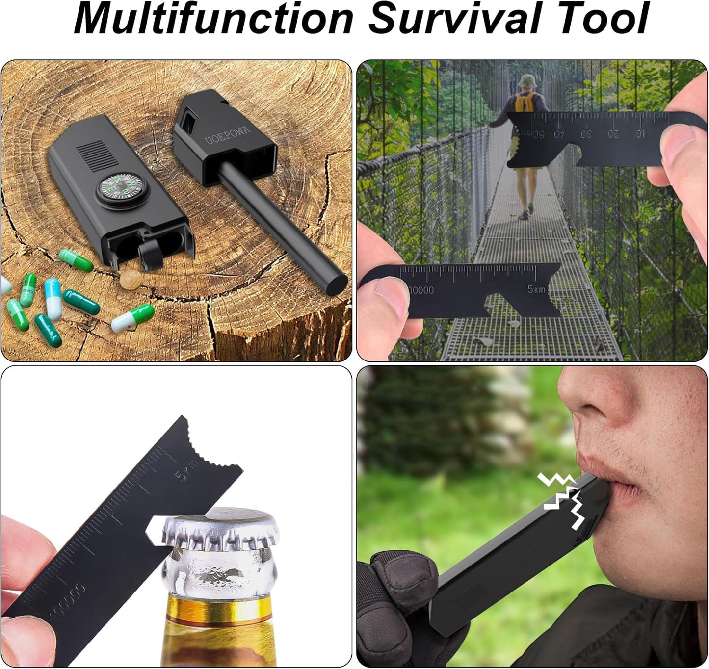 UOEPOWA Multifunctional Survival Tool, with Compass, Storage Room and Whistle - Outdoor Survival Kit, Essential Camping and Hiking Gear for Emergency Rescue