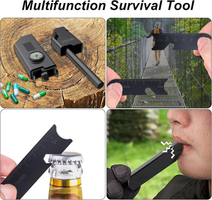 UOEPOWA Multifunctional Survival Tool, with Compass, Storage Room and Whistle - Outdoor Survival Kit, Essential Camping and Hiking Gear for Emergency Rescue