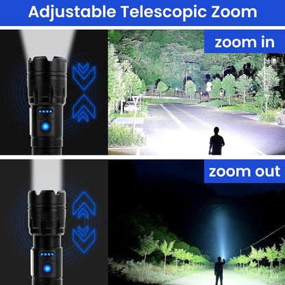 Rechargeable Flashlight Led,600000 High Lumens Super Brightest Flashlight,Tactical Flashlight with zoomable, 7 Modes & COB Light, IPX7 Waterproof, for Emergencies, Outdoor Hiking