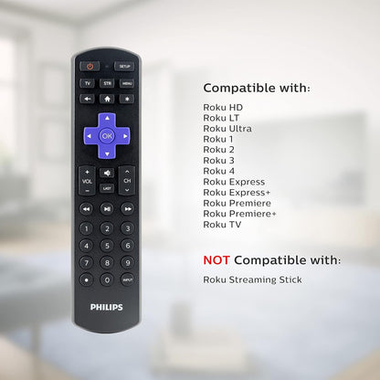 Universal Remote Control by Philips, Roku Replacement Remote, Compatible with Samsung, Smart TVs, 2 Device, Black, SRP6320R/27