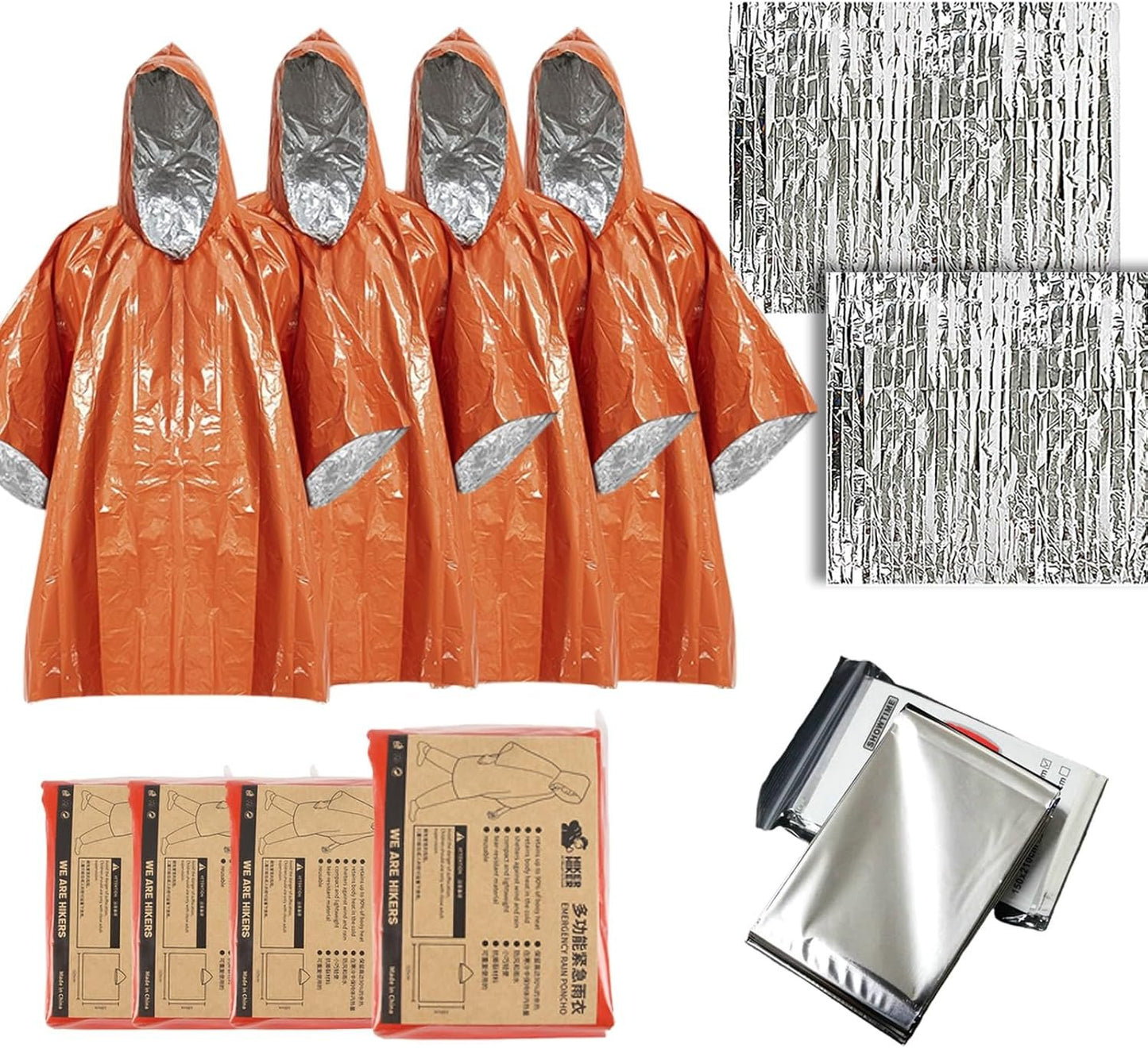 Davonpha Emergency Poncho with Mylar Lined Hood, Reflective, Thickened Double Sided, 90% Heat Retention, Orange, Ultralight Outdoor Survival Blanket for Men, Women, Adults, Camping, Hiking