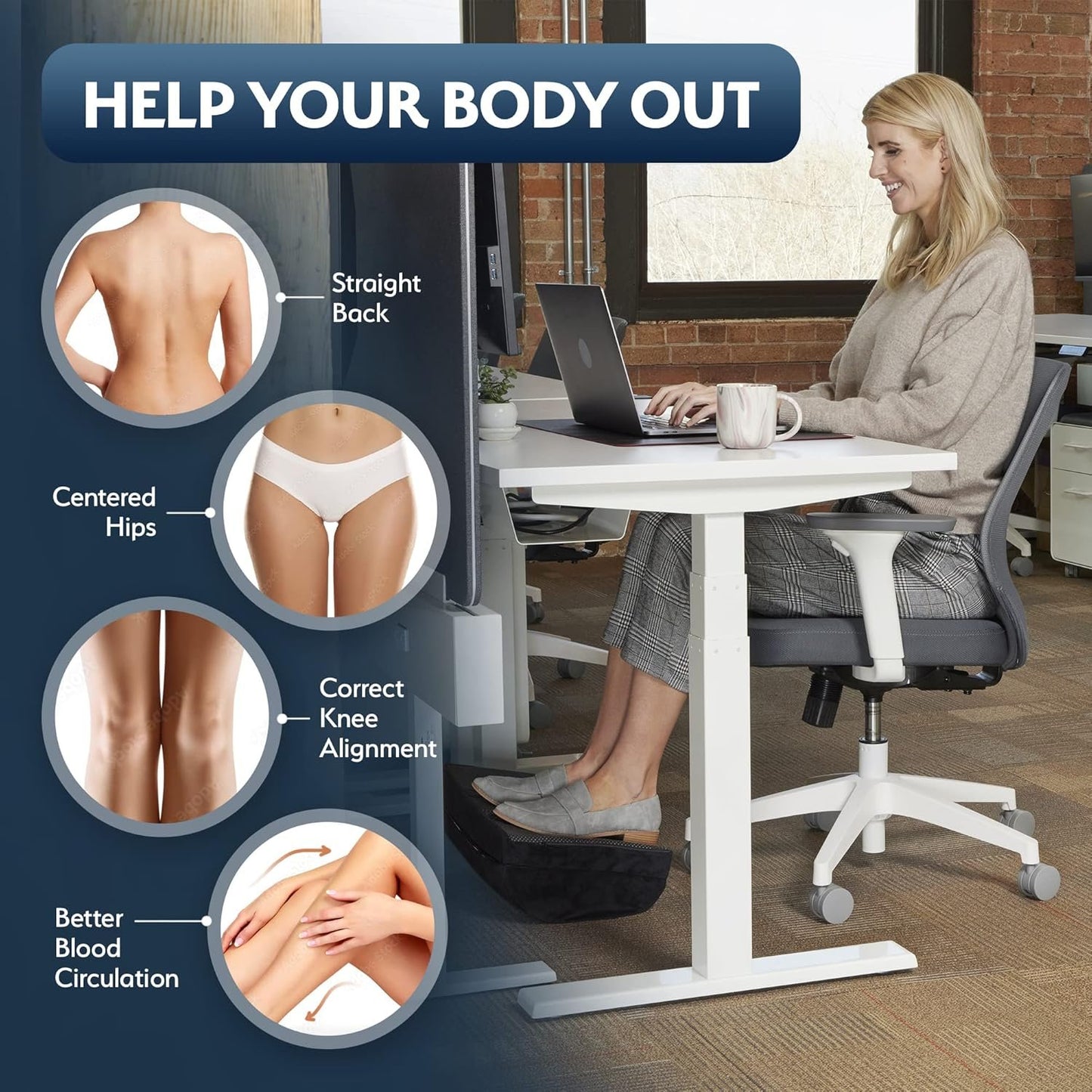 Sky Solutions Under Desk Foot Rest - Memory Foam, Ergonomic, Adjustable Footrest Cushion for Office Chair, Gaming Stool - Work from Home Essentials & Desk Accessories