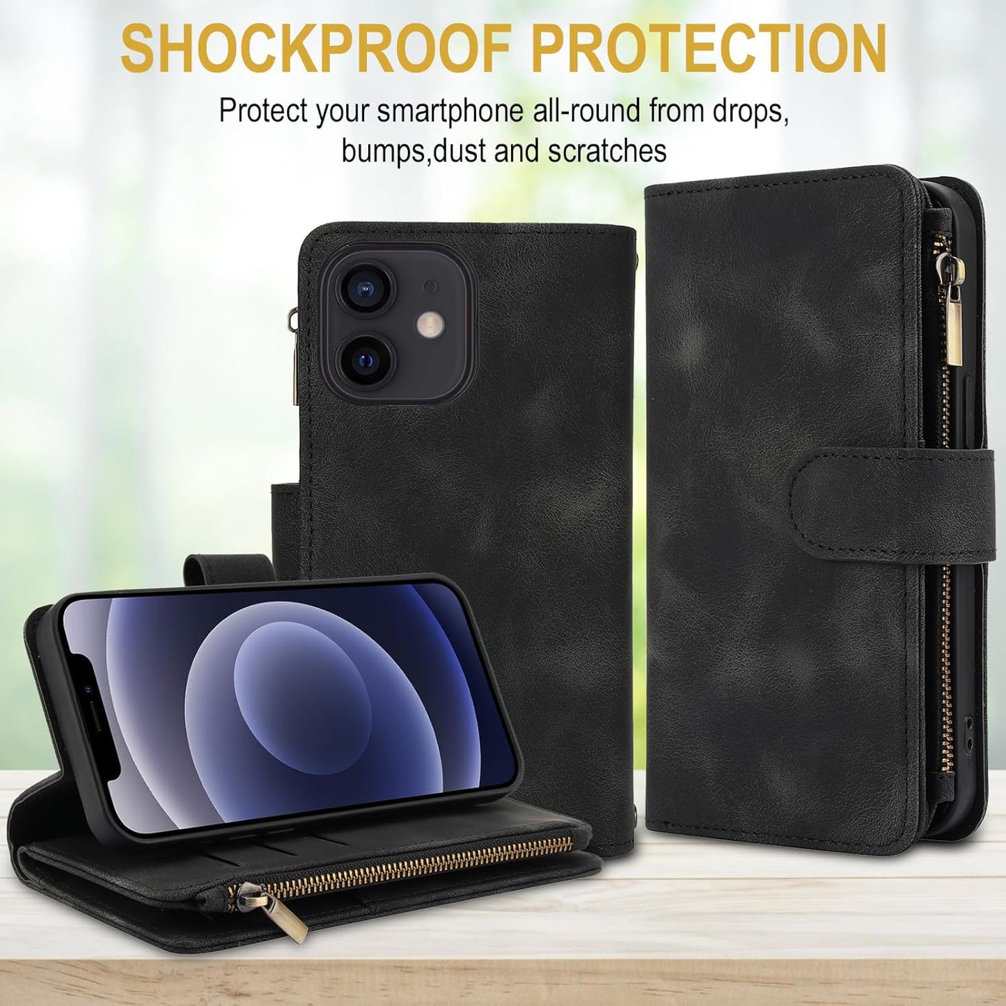 Umlovecase for iPhone 11 Case,for iPhone 11 Wallet Case with Zipper[9 Card Holder][RFID Blocking] Flip Folio Book PU Leather Phone Shockproof Cover-Black