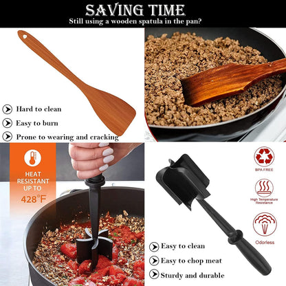 Bbymie Meat Masher, 5-Blade Head, High-Temp Heat-Resistant, Nylon Non-Stick, Black