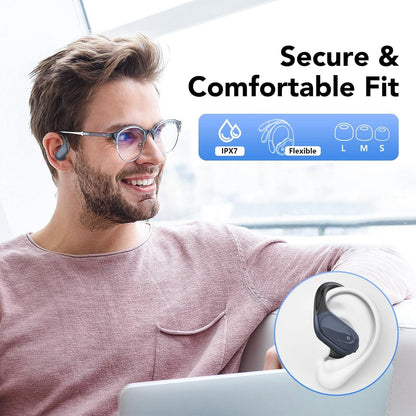 CASCHO Wireless Earbuds Bluetooth Headphones 60Hrs Playtime HD Stereo Audio Digital LED Display Over-Ear Earphones with Earhook Waterproof Headset with Mic for Sport Running Workout (Black)