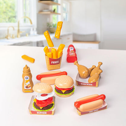 Pretend Play Kitchen Toys Cookware (79PCS) with Play Food Toy Set - Play Dishes Cookware Set - Play Food Set for Toddler Boys Girls 3+ Years - Hot Dog Ice Cream Burger