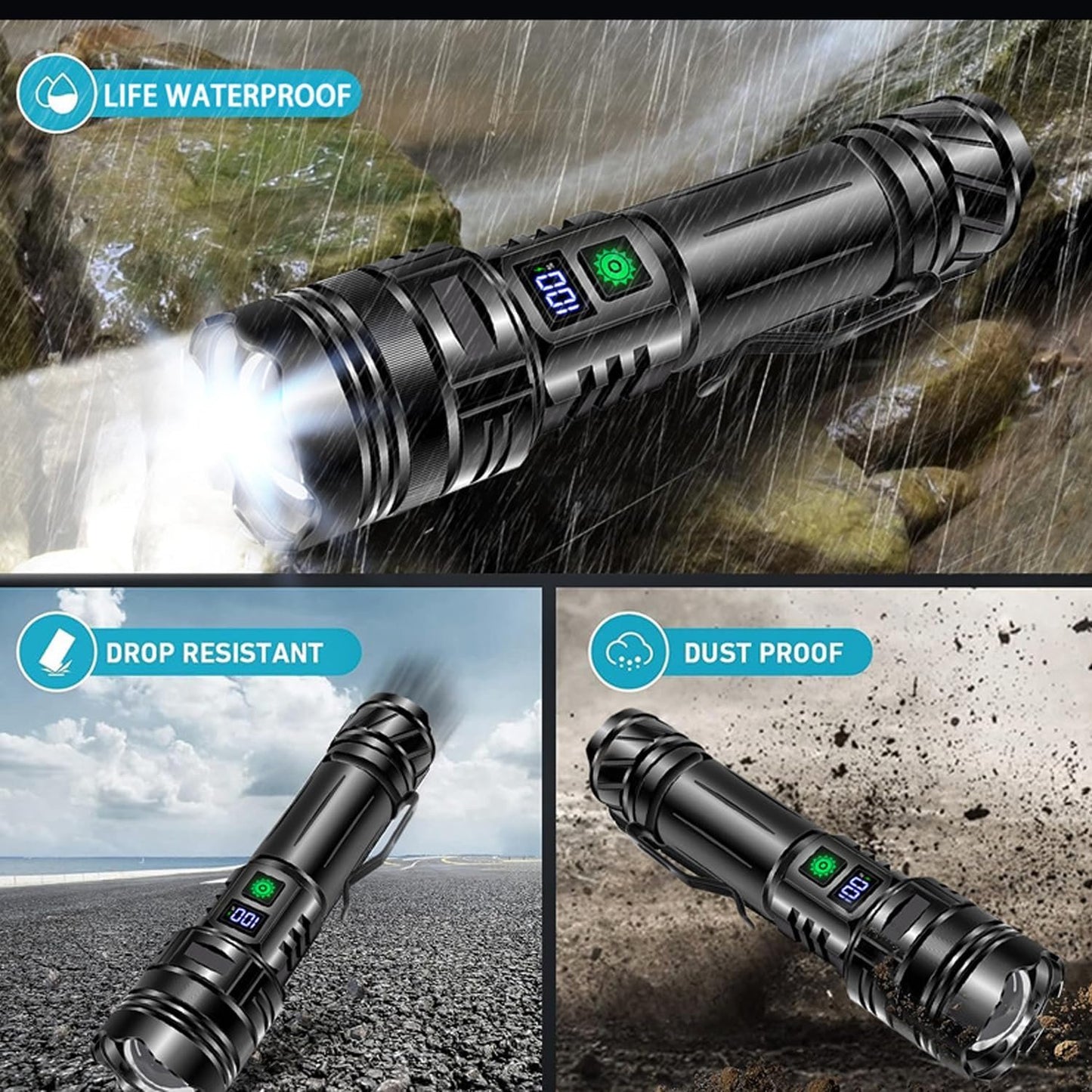 Billhol 990000lm Super Bright Survival Flashlight, Luvique Flash Light, Led Portable Rechargeable Tactical Flashlight, 5 Modes, Ipx5 Waterproof, Zoomable, Running Time