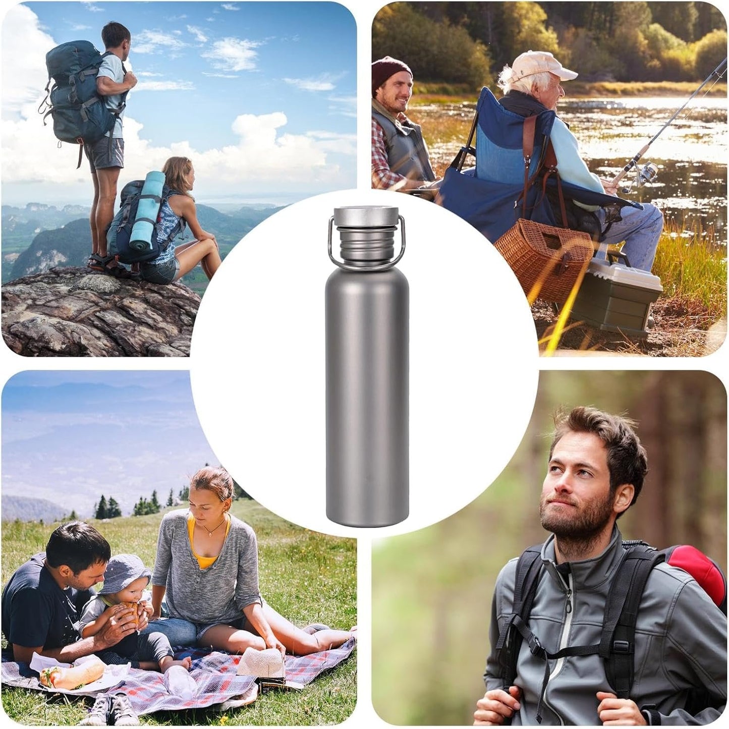 Outdoor Titanium Water Bottle - Lightweight Sports Hydration Cup, Leak-Proof Travel Drinkware | Pure Titanium Camping Bottle for Hiking, Cycling, Trekking, Boiling Water, Portable Adventure Use
