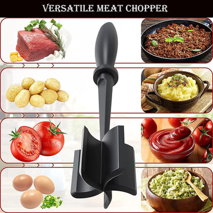 Bbymie Meat Masher, 5-Blade Head, High-Temp Heat-Resistant, Nylon Non-Stick, Black