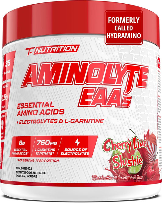 AminoLyte EAA + BCAA Powder - 35 Servings - Essential Amino Acids Supplement For Max Recovery, Performance, Strength, & Hydration | 7g 2:1:1 BCAAs, 8g EAAs, Electrolytes, Carnitine (Vegan, Cherry Lime Slushie)
