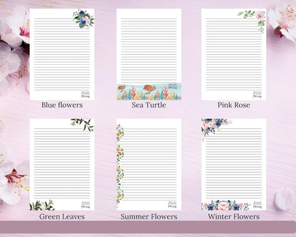 JW Letter Writing A4 Pad Stationery Paper Lined Gift Notepad Writing Sheets (Green Leaves)