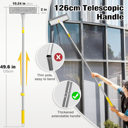 JEHONN Window Cleaning Equipment with 126 cm Telescopic Handle, Extendable Professional Windshield Cleaner Kit, Scraper and Microfiber Pad Combo for Glass Wall Car Home Kitchen