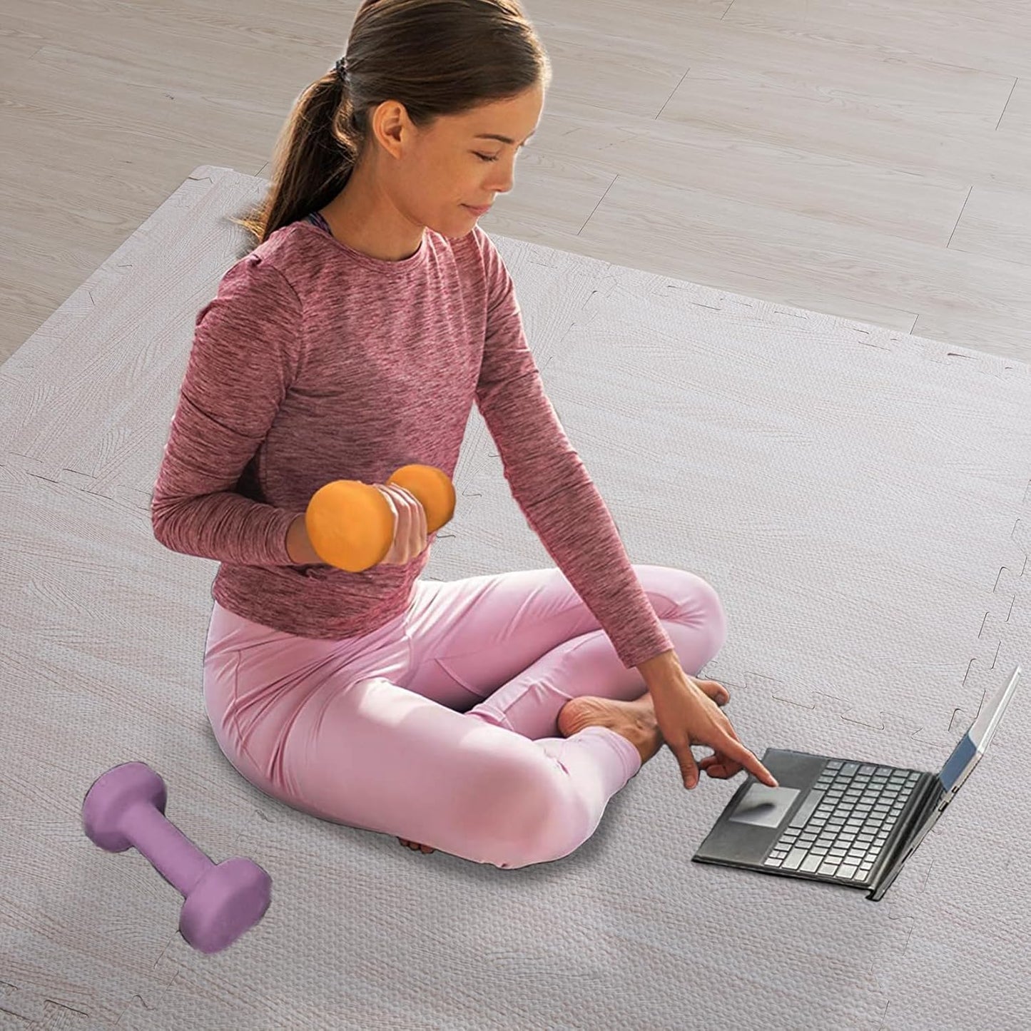 Amon Tech Interlocking Floor Tiles 23.6 X 23.6 Inch Puzzle Exercise Mat for Cushions for Workouts Protective Flooring Foam Mats (12 Packs)