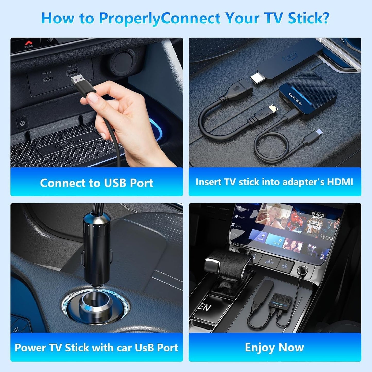 Car TV Mate, 2025 2 in 1 Car TV Mate Pro with Wireless CarPlay for OEM Wired CarPlay Cars, Fire TV Stick Converter with 5.8GHz WiFi for Game Machine/Set-top Boxes, Wireless CarPlay Adapter for iPhone