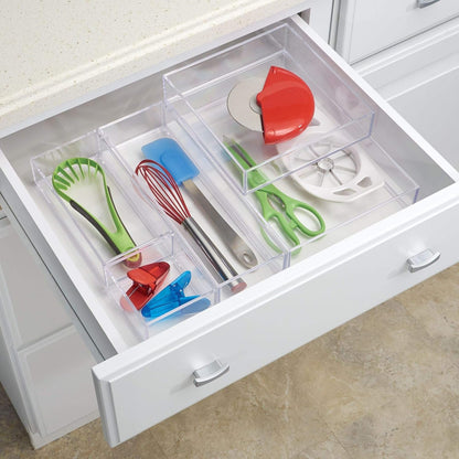 iDesign Clarity Plastic Drawer Organizer, Storage Container for Vanity, Bathroom, Kitchen Drawers, Clear