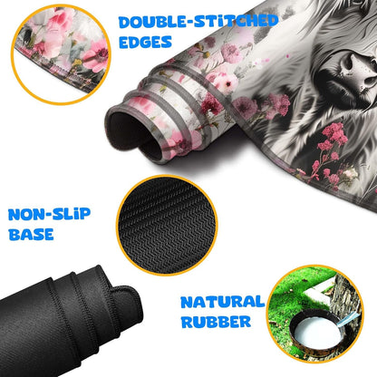 HaoSiTeck 4-Piece Extended Large Mouse Pad Set for Women Men with Highland Cow Design Includes 35.4 x 15.7 XXL Large Mouse Pad Keyboard Wrist Rest Mouse Wrist Support and Coaster for Office Home