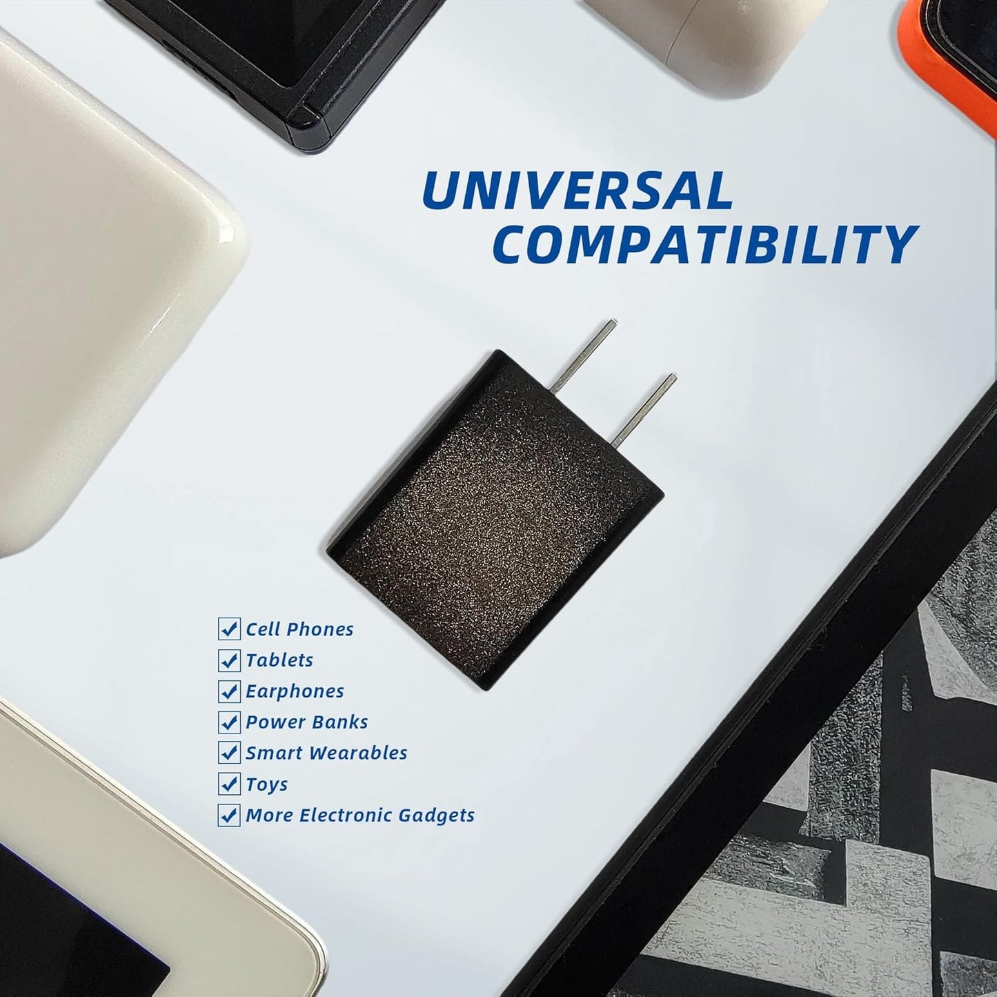 SinitoAula 5V1A USB Charger Block for Wall Outlet (UL Certified, Black, 3pcs), 5W Power Adapter Plug for Cell Phones, Tablets, Earphones, Power Banks, Smart Wearables, Toys and More Electronic Gadgets