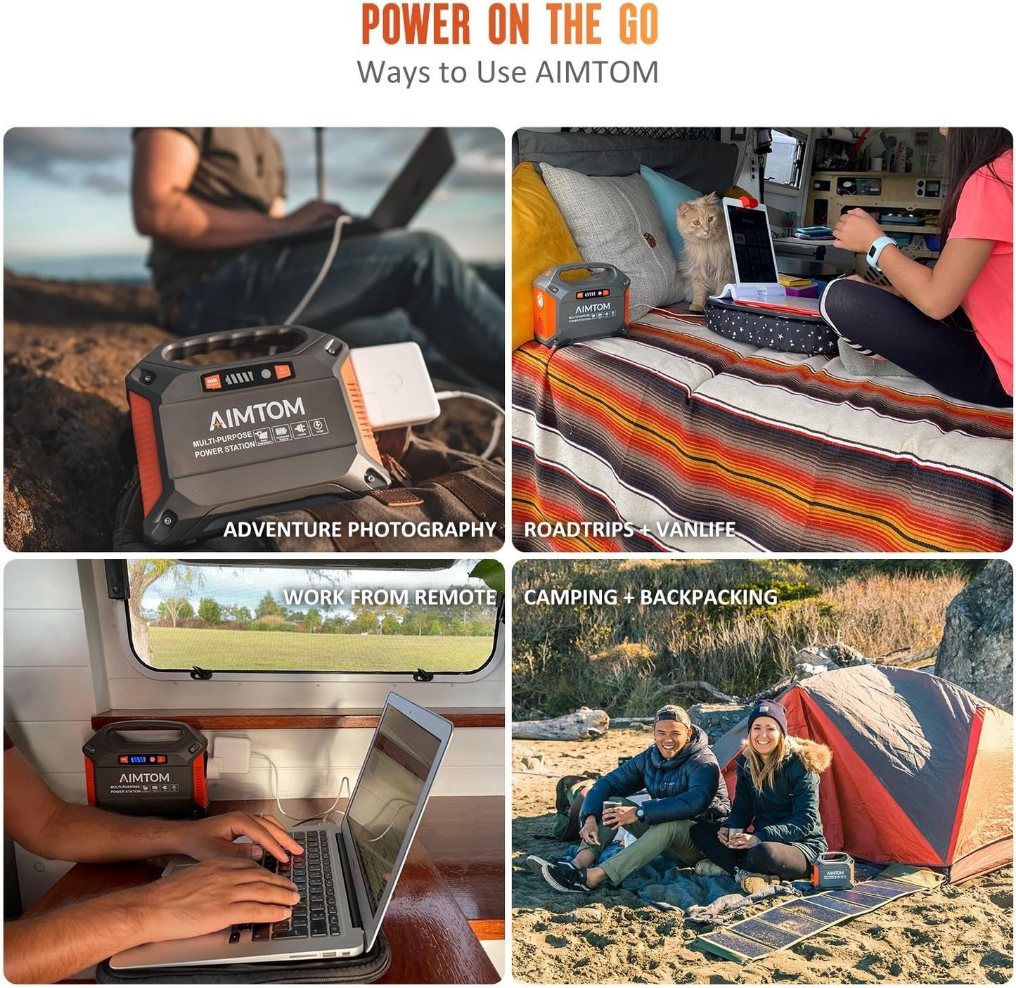 AIMTOM 155Wh Portable Power Station, 42000mAh Lithium Backup Battery with Flashlight, Solar Charging Option – 150W Peak (100W AC), 12V DC, USB & USB-C for Camping, Home, RV, Travel & Digital Nomads