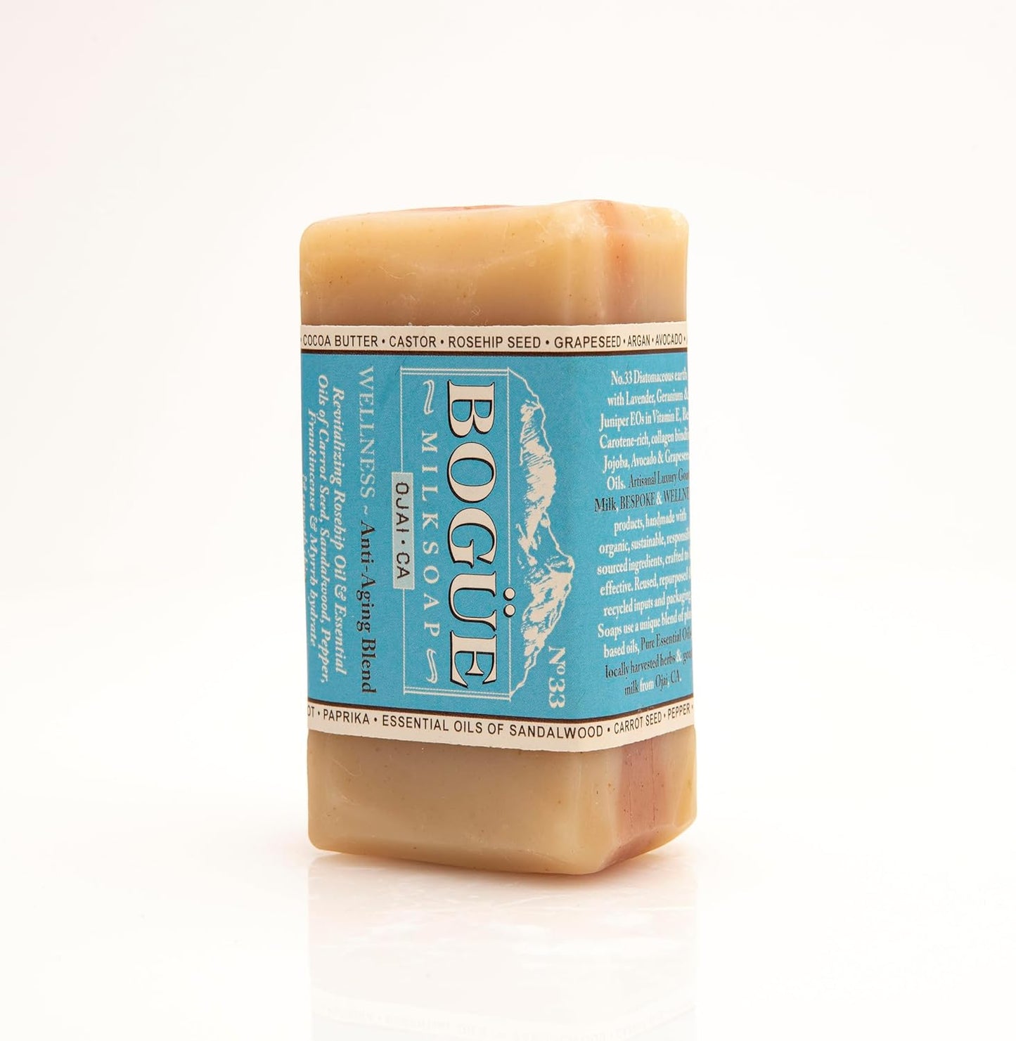 Handmade Goat Milk Soap 2 Bars- BOGUE No.33 WELLNESS Anti-Aging Blend Revitalizing Rosehip Oil & Essential Oils of Carrot Seed, Sandalwood, Pepper, Frankincense & Myrrh hydrate & smooth skin