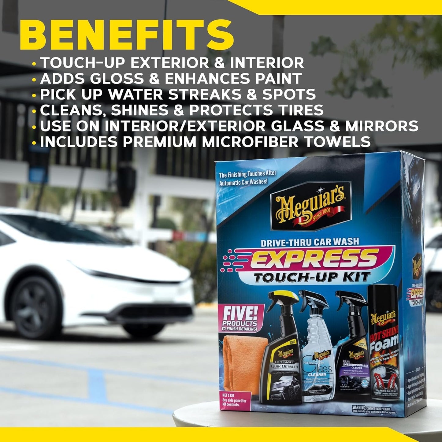 Meguiar's Drive-Thru Car Wash Express Touch-Up Kit - The Perfect Car Detailing Kit for Touching Up After Running Through an Automatic Car Wash or After Washing Your Ride at Home, Clean Inside and Out