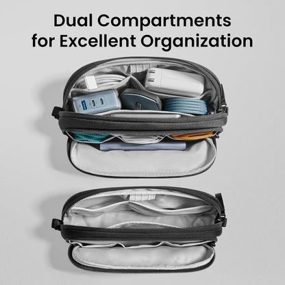 tomtoc Electronic Organiser Travel Pouch, Water Resistant Dual Compartment Tech Pouch Daily Essential Organisation Storage Bag for Charger, Cord, Power Bank, Accessories Travel Essentials