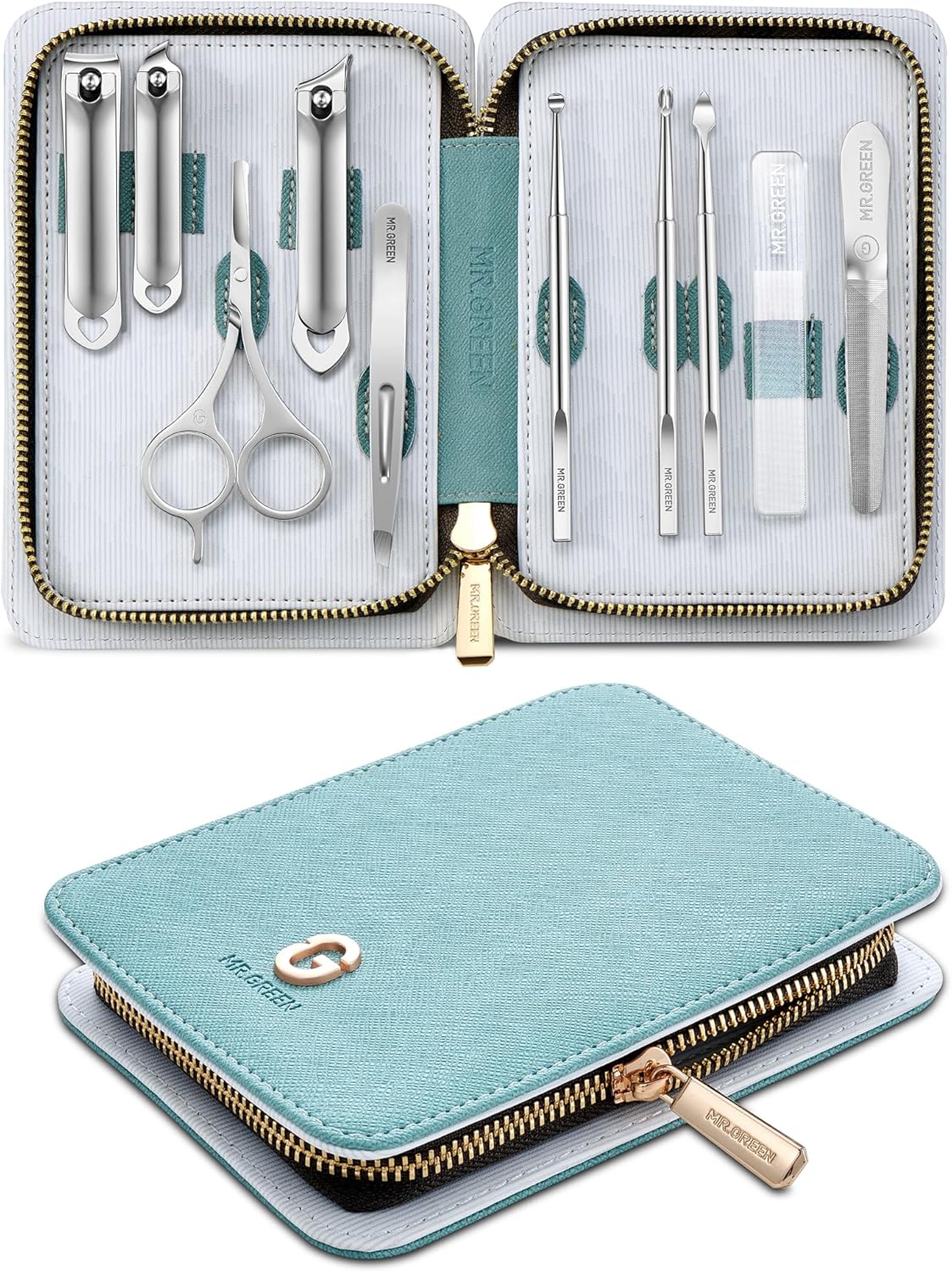 MR.GREEN Manicure Set 10 in 1, Premium Stainless Steel Nail Clipper Set, Personal Nail Care Tools Manicure Pedicure Kit, Portable Travel Grooming Set for Men and Women with Exquisite Leather Case