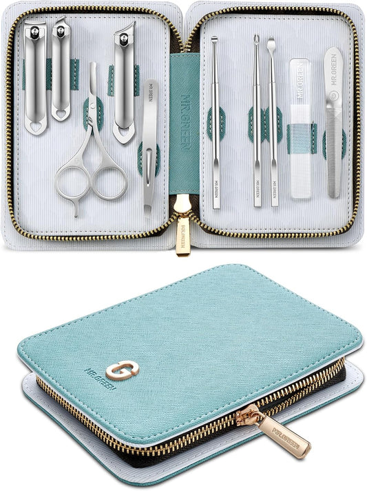 MR.GREEN Manicure Set 10 in 1, Premium Stainless Steel Nail Clipper Set, Personal Nail Care Tools Manicure Pedicure Kit, Portable Travel Grooming Set for Men and Women with Exquisite Leather Case