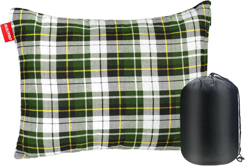 RISEPRO Outdoor Camping Pillow Lightweight, Compressible, Flannel Travel Pillow Cases, Washable Removable Pillow Cover Camping and Backpacking Green