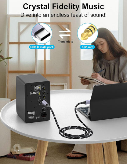 DCNETWORK USB-C to 6.35mm 1/4 inch TS Audio Cable, Gold Plated USB Type C to 1/4" Male Mono Interconnect Aux Adapter Cable Compatible with iPhone 15/16 Series, 3.3Feet