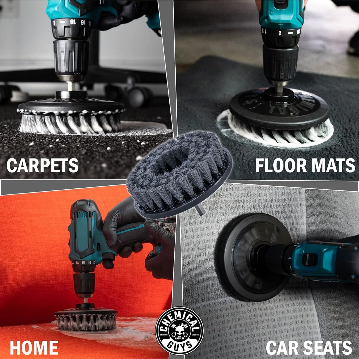 Chemical Guys ACC506 Light Duty Spinner Multi-Surface Drill Brush Attachment (Fits Any Standard Drill - Power Scrubber Removes Stains & Gently Cleans Upholstery, Fabric and Carpet), Gray