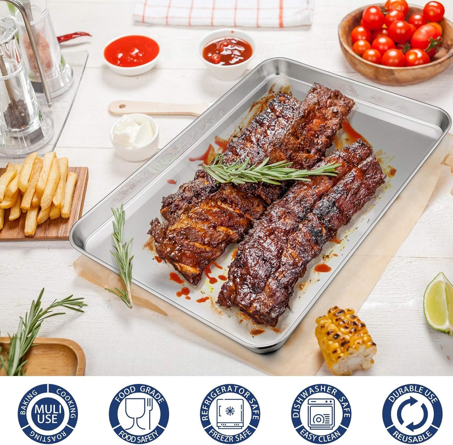 P&P CHEF 16 Inch Large Baking Sheet Set of 2, Stainless Steel Cookie Sheet, Baking Pan Bakeware Set, Heavy Duty & Healthy, Oven & Dishwasher Safe