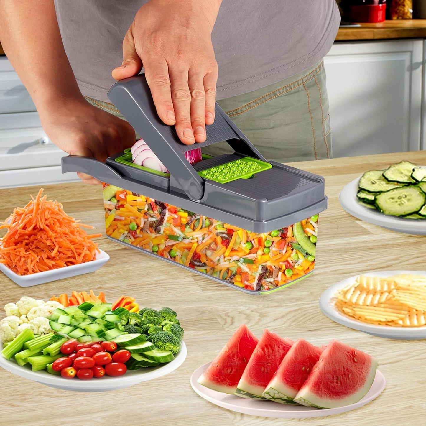 Nuo desire Mandoline Slicer for Vegetables 26 in1 Cubes Grater Vegetables Multifunction Manual Vegetable Cutter with 12 Blades for Julienne Vegetable Slicer Onion Fruit Potato Cutter