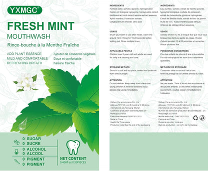 YXMGC Travel Size Mouthwash Packets – Portable, Fresh Breath Anytime, Eliminates Bad Breath, Sugar-Free, Alcohol-Free, 20 Pack ×12 ml