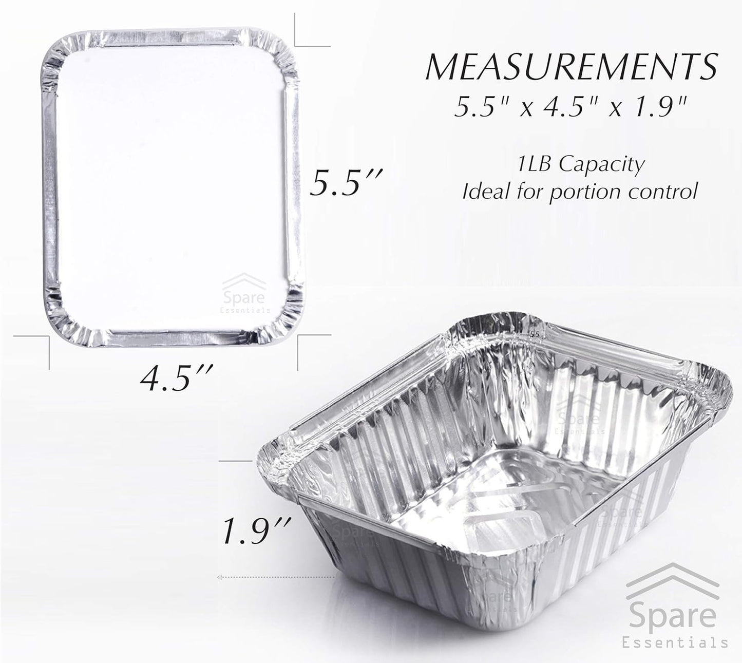 55 PACK - Aluminum Foil Pan Containers with Lids Take Out Pans Food Containers Disposable Easy Pack From Spare – 1Lb Capacity 5.5" x 4.5" x 1.9" – SMALL Size