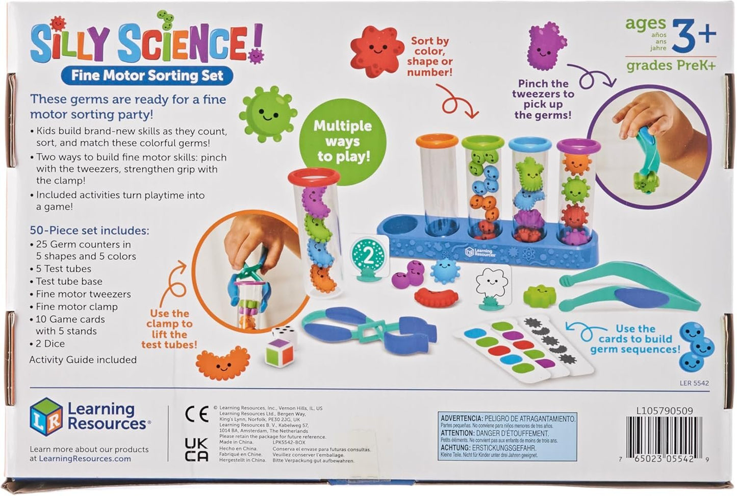 Learning Resources Silly Science Fine Motor Sorting Set, STEM Toys for Kids, Educational Toy, Preschool Fine Motor Skills, PreK Manipulatives, 55 Pieces, Age 3+ Gifts for Boys and Girls