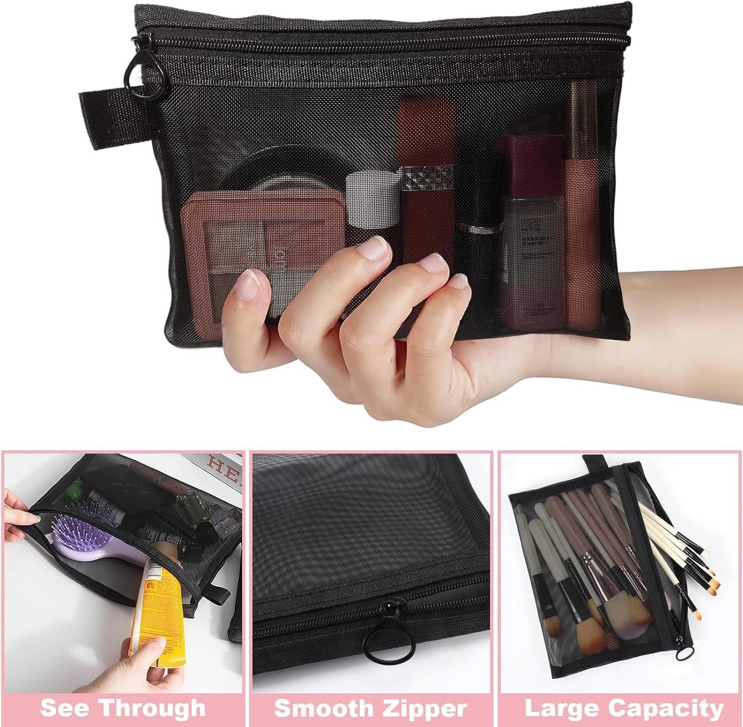 Gelapa Makeup Pouch, 4Pack Small Makeup Bag for Purse Tote, Clear Mesh Make Up Bag with Zipper, Travel Cosmetic Organizer Bags, Cute Pouch Bag Set, Cruise Ship Accessories for Women