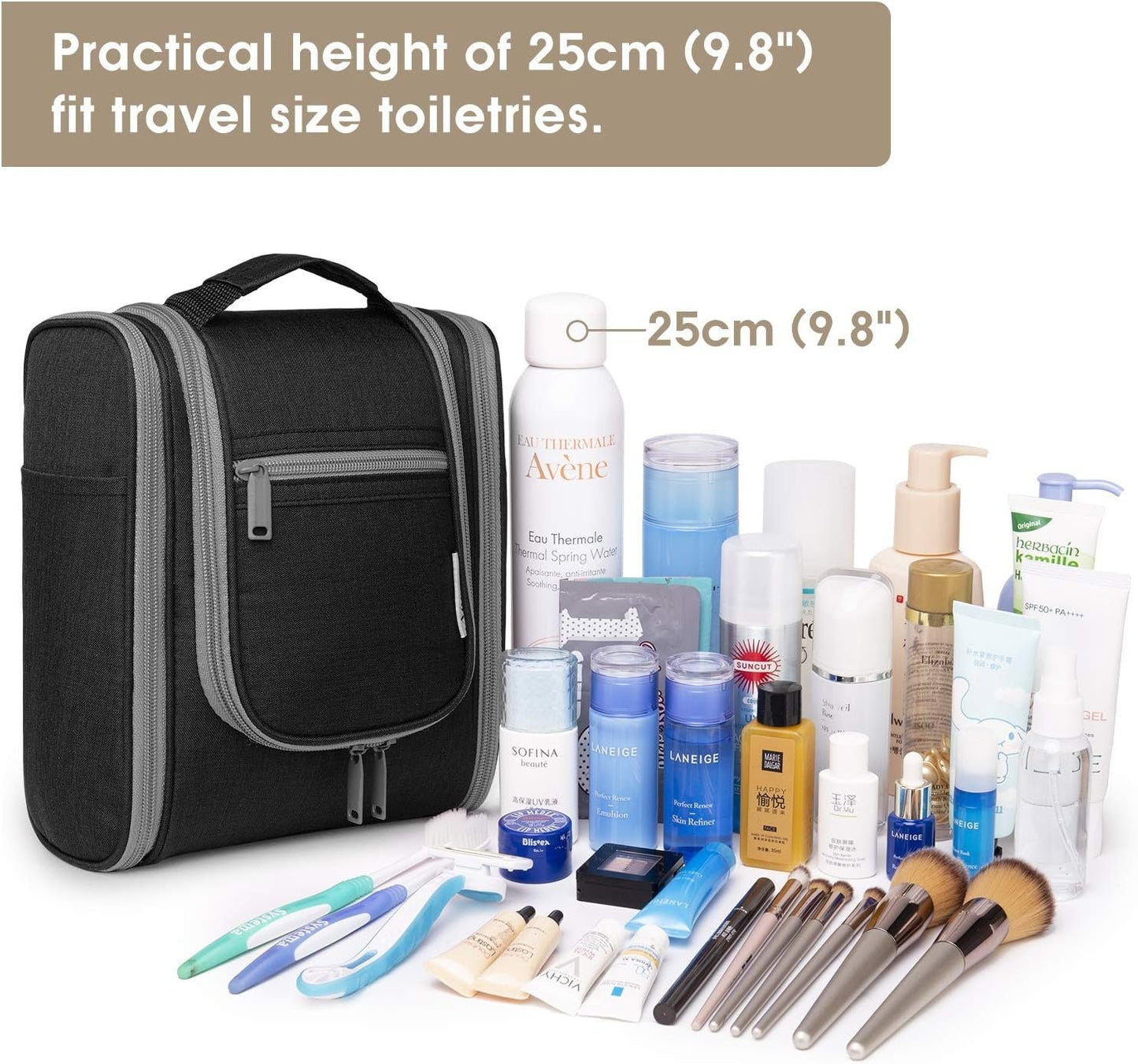 Narwey Hanging Travel Toiletry Bag Cosmetic Make up Organizer for Women and Men (Medium, Black)