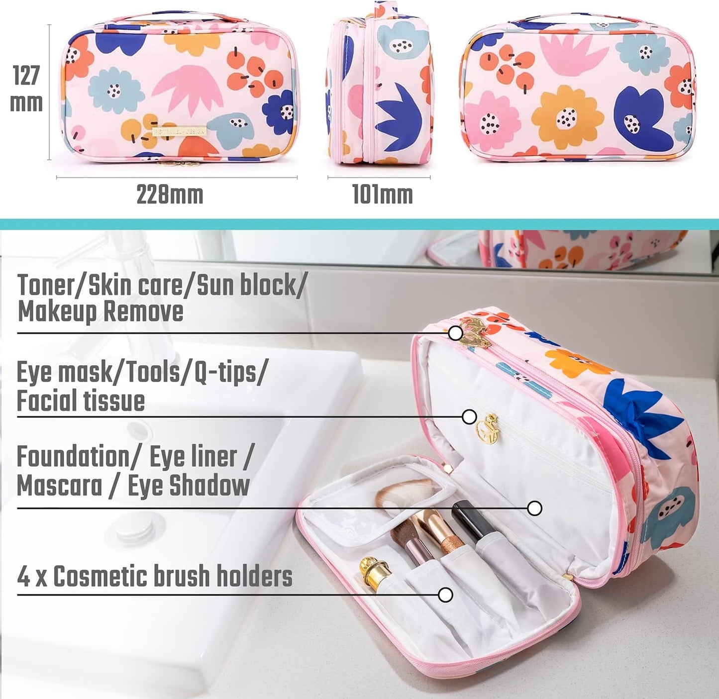 Cosmetic Makeup Beauty Bag Organiser for toiletries Accessories Brushes and Skincare Products from Paton Travel Australia