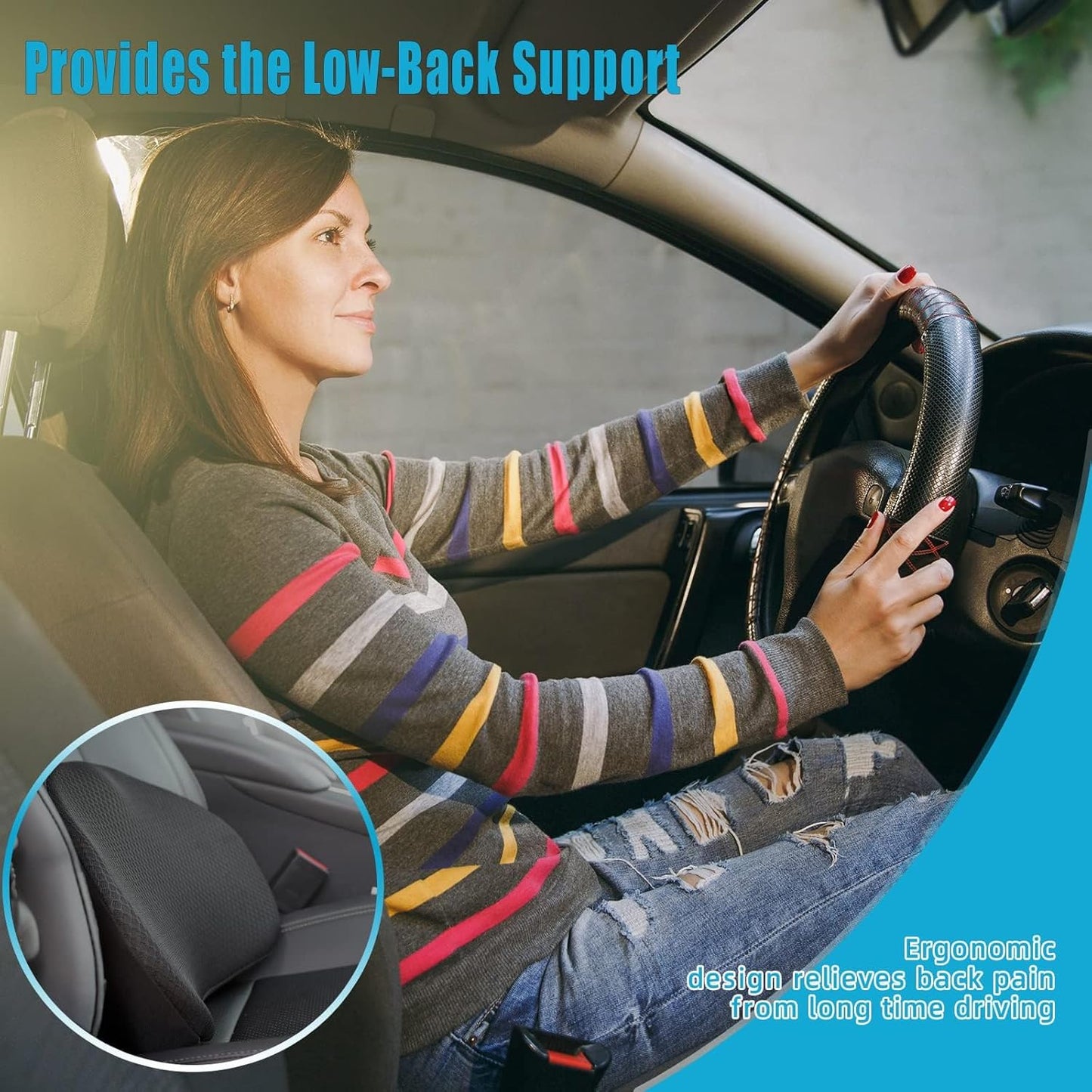 OLYDON Car Seat Cushion for Driving - Comfort Memory Foam for Car Driver Seat- Back Support, Pain Relief - for Car Travel, Long Trips (Black)