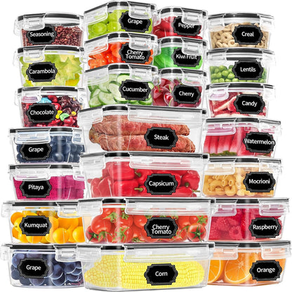 48 Pack Food Storage Containers with Airtight Lids (24 Containers & 24 Lids), PRAKI Kitchen storage containers for Pantry Organizers and Storage, Meal Prep Container with Labels & Marker