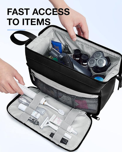 BAGSMART Toiletry Bag for Men, Wide Opening Dopp Kit, Water Resistant Shaving Hygiene Bag for Bathroom Shower, Travel Size Toiletries, Essentials, Black