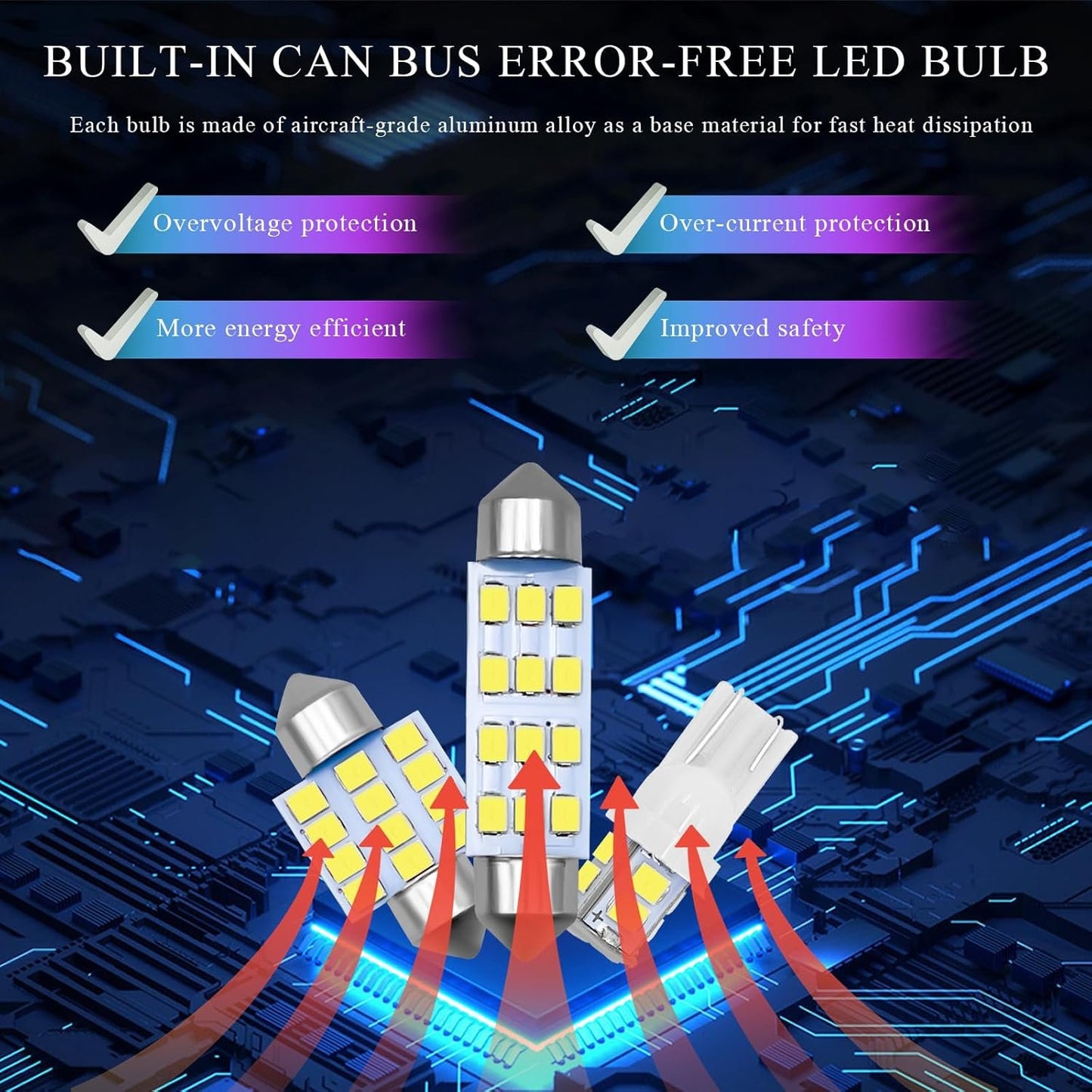 JUSTTOP 20 PCS Car LED Bulbs Set, T10 31mm 42mm Super Bright White 6500K LED Bulbs Kit, Vehicle Interior Replacement Lights for Dome Map Reading License Plate, Car Accessories (White)