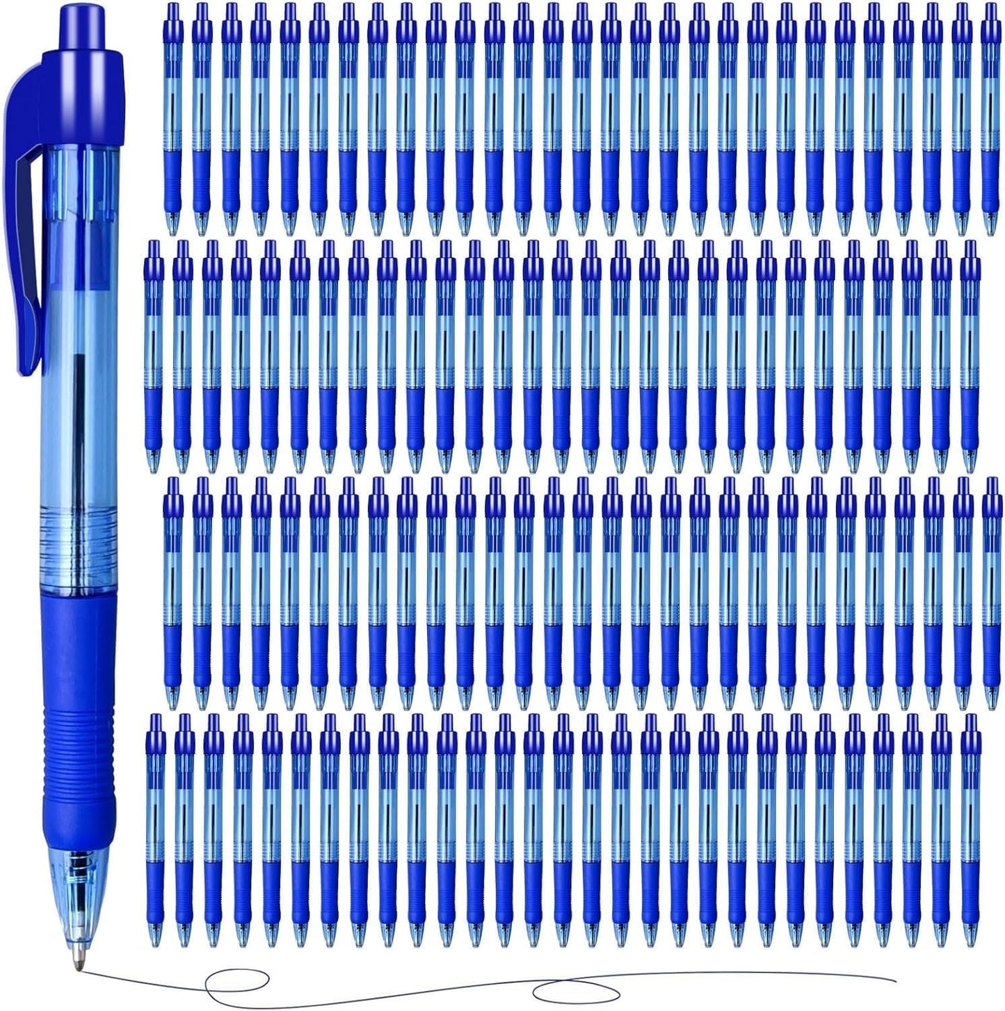 300 Pack Rollerball Pens, Retractable Ballpoint Pens with Grips for Smooth Writing, Gel Ink Pen for Office School Note Taking Class Drawing Art Stationery Supply (1.0mm Tip, Blue Ink)