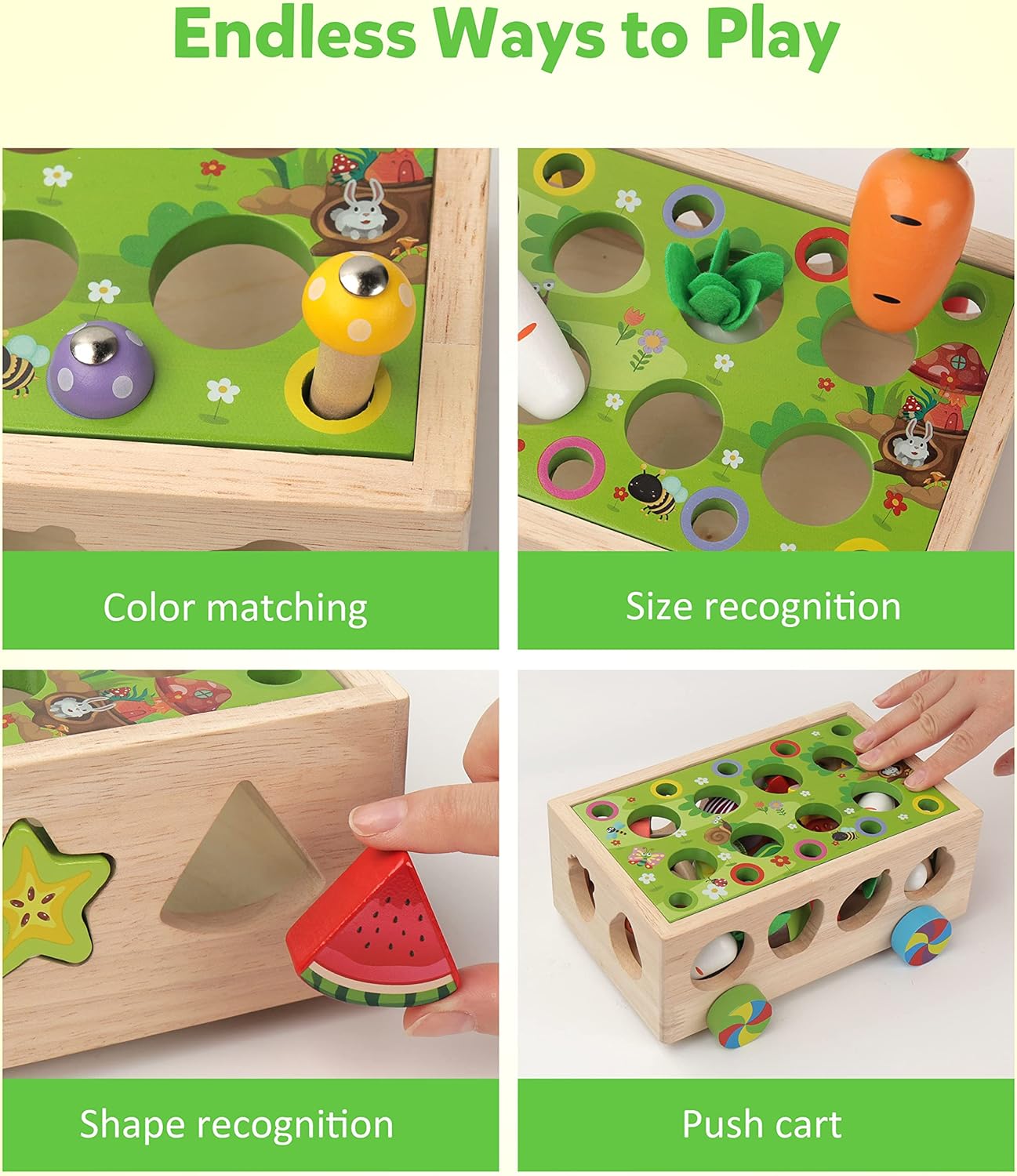 Coogam Montessori Fine Motor Toys for Baby Toddler, Wooden Shape Sorter Carrot Harvest Game, Preschool Learning Educational Gift Toy for 2 3 4 Year Old