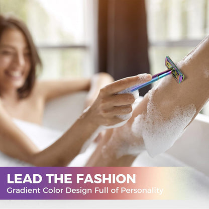 Zomchi Double Edge Safety Razor – Shaving Razor for Women and Men with 5 Blades – Plastic-Free Metal Safety Razor Blades – Superb Rainbow Effect Women Shaver – Reusable and Recyclable