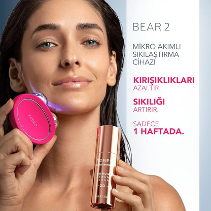 FOREO Total Facelift Bundle - BEAR 2 Fuchsia Advanced Microcurrent Facial Device + SUPERCHARGED SERUM 2.0 30 ml + SUPERCHARGED HA+PGA Triple Action Intense Moisturizer 15 ml-Anti Aging-Skincare Tools