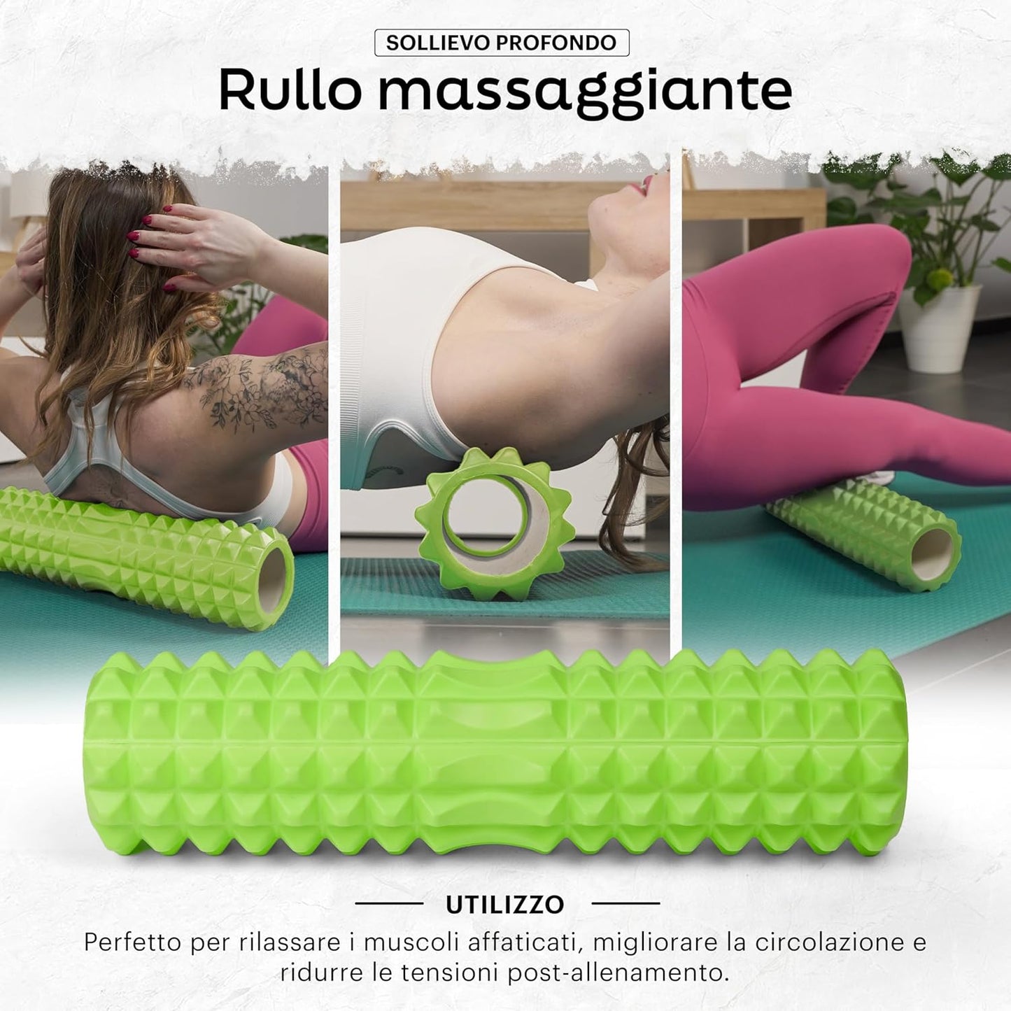 Foam Roller Kit for Muscle Self-Massage – Muscle Massage Roller – Exercises Roller Pilates (Green)