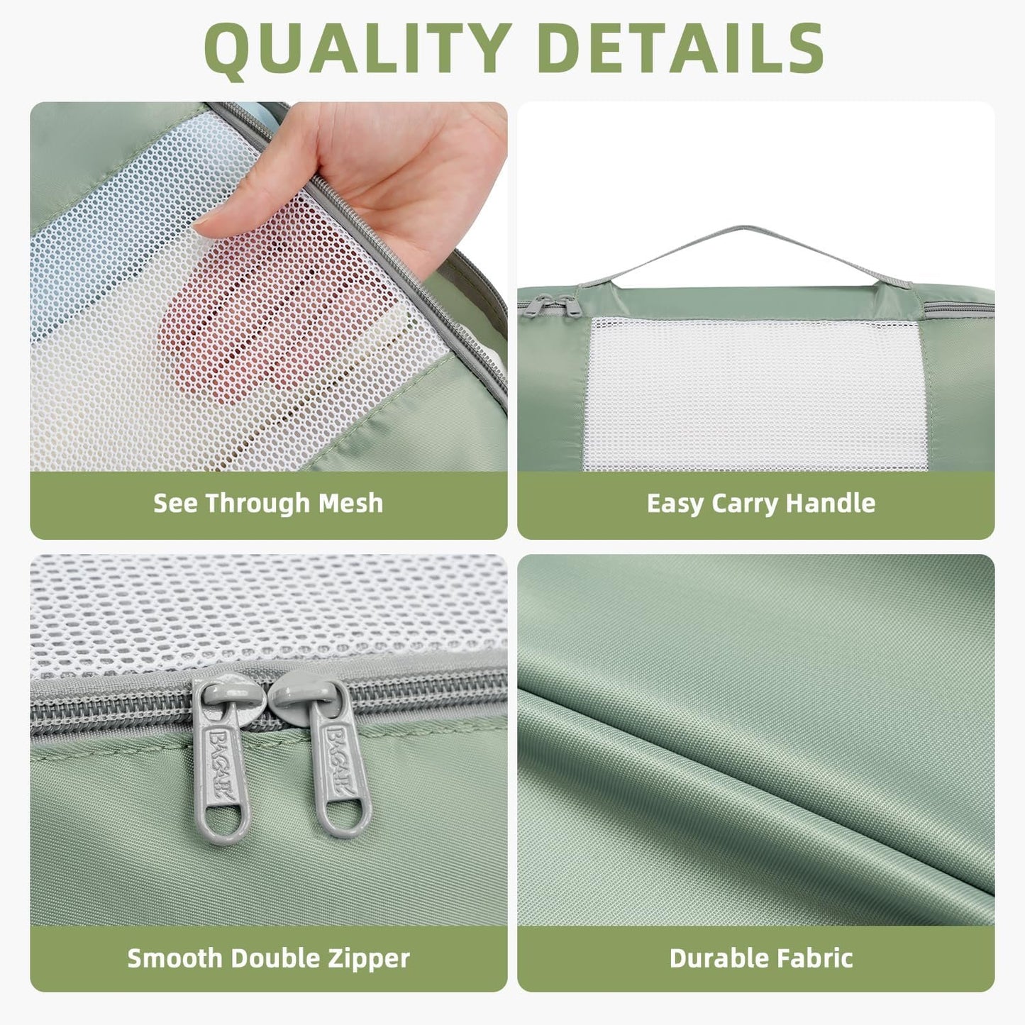 BAGAIL 8 Set Packing Cubes Various Sizes Packing Organizer for Travel Accessories Luggage Carry On Suitcase-Matcha Green