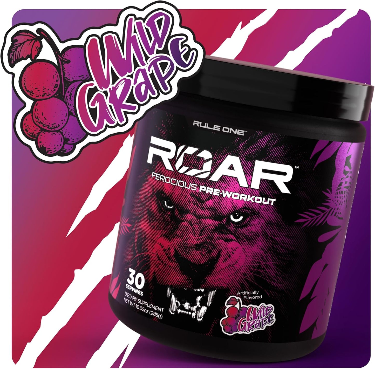 Rule1 R1 Roar Ferocious Pre-Workout Powder 285 g, Wild Grape (30 Servings)