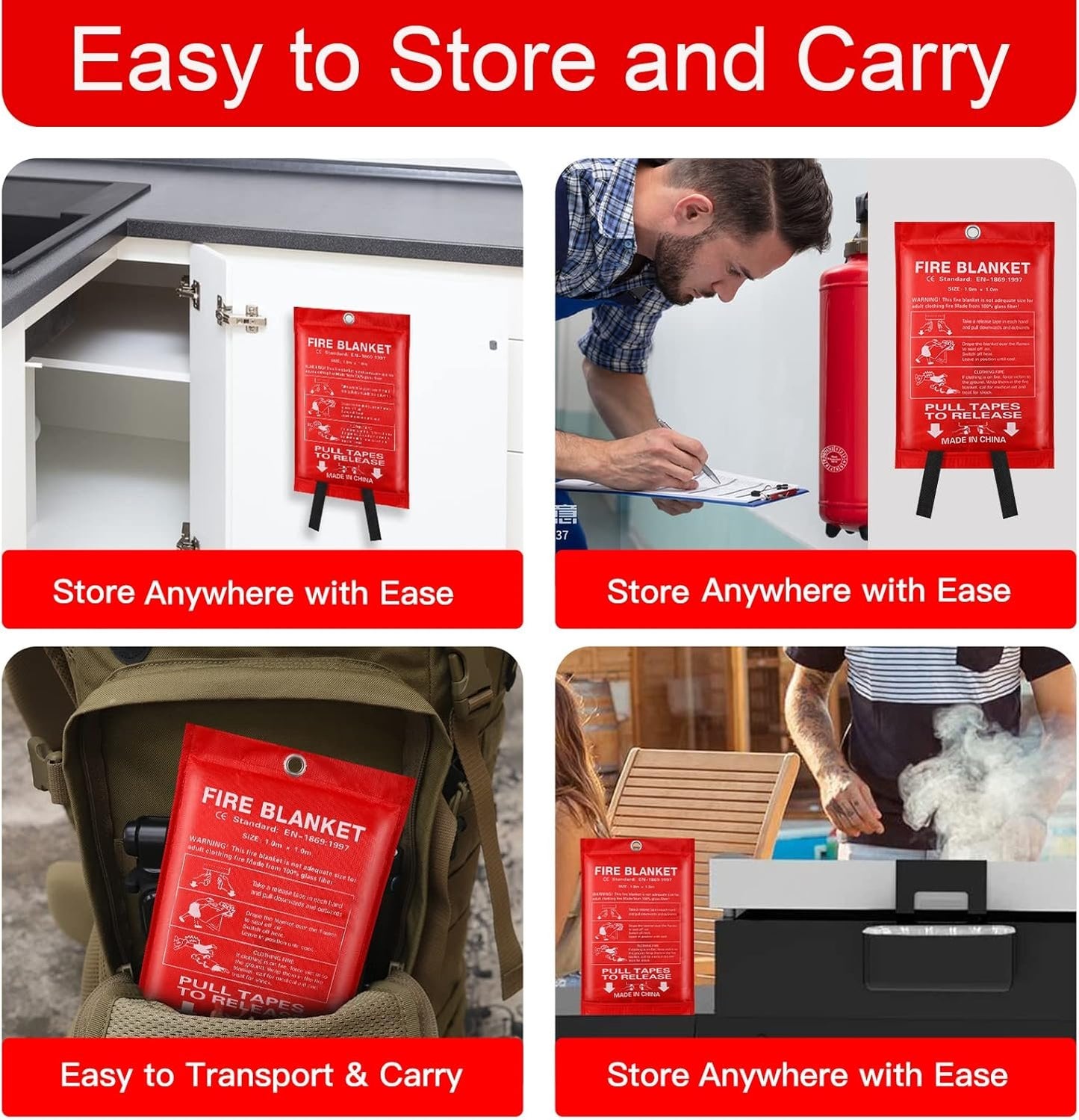 Emergency Fire Blanket for Home and Kitchen - 3.3ft x 3.3ft Fire Extinguishers for The House Prepared Fire Blankets Emergency for Home Hero Fireproof Fire Retardant Blankets Grease Spray Smother